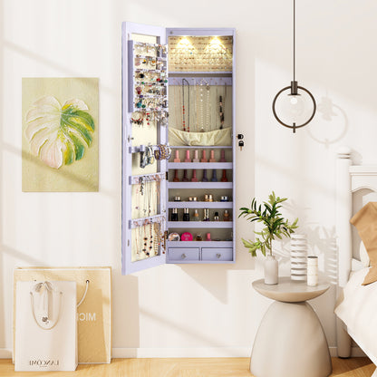 Wall Door Mounted Mirrored Jewelry Cabinet With Lights, Purple Jewelry Armoires at Gallery Canada