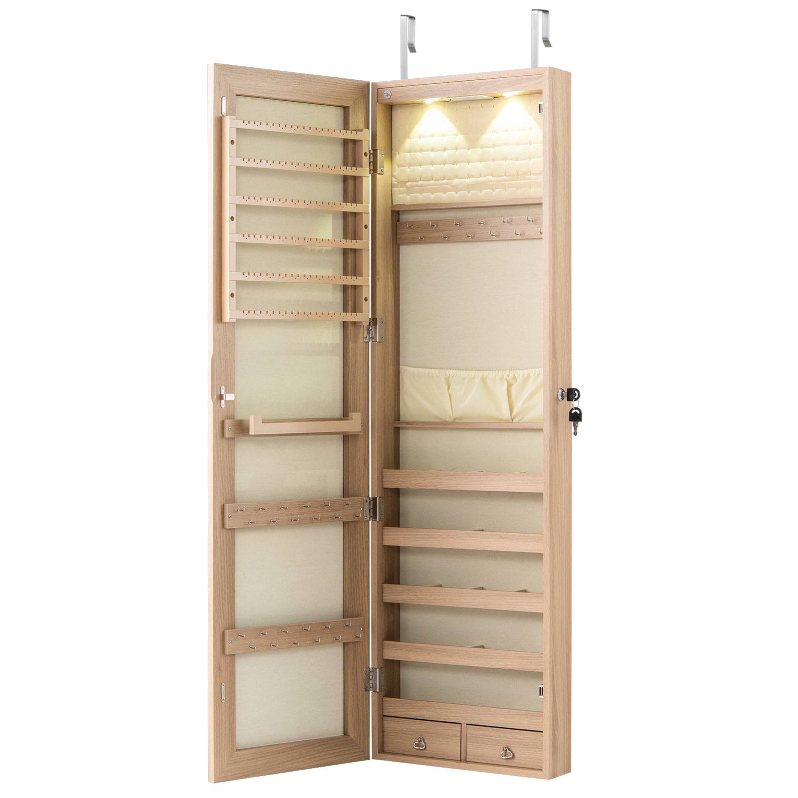 Wall Mounted Mirrored Jewelry Cabinet With Lights, Natural Jewelry Armoires at Gallery Canada