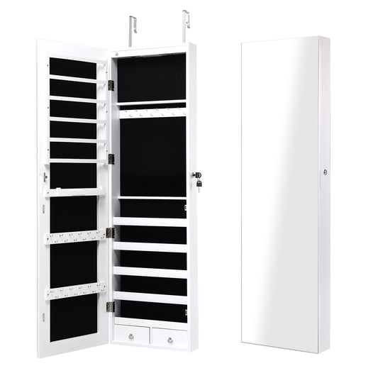 Wall Mounted Mirrored Jewelry Cabinet With Lights, White Jewelry Armoires White at Gallery Canada
