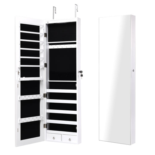Wall Mounted Mirrored Jewelry Cabinet With Lights, White