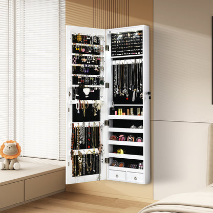 Wall and Door Mounted Mirrored Jewelry Cabinet With Lights, White Jewelry Armoires at Gallery Canada