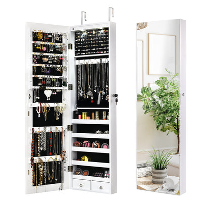Wall and Door Mounted Mirrored Jewelry Cabinet With Lights, White Jewelry Armoires at Gallery Canada
