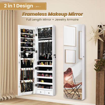 Wall and Door Mounted Mirrored Jewelry Cabinet With Lights, White Jewelry Armoires at Gallery Canada