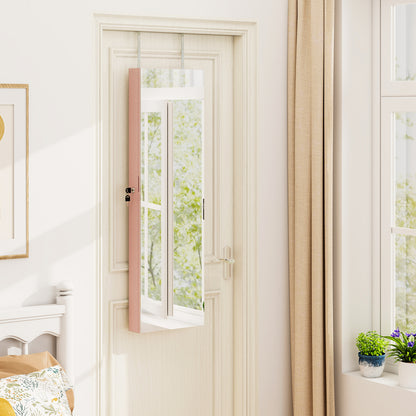 Wall and Door Mounted Mirrored Jewelry Cabinet with Lights, Pink Jewelry Armoires at Gallery Canada