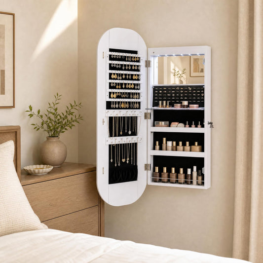 Wall Door Mounted Jewelry Cabinet, 3-Color Mirror, White Jewelry Armoires White at Gallery Canada