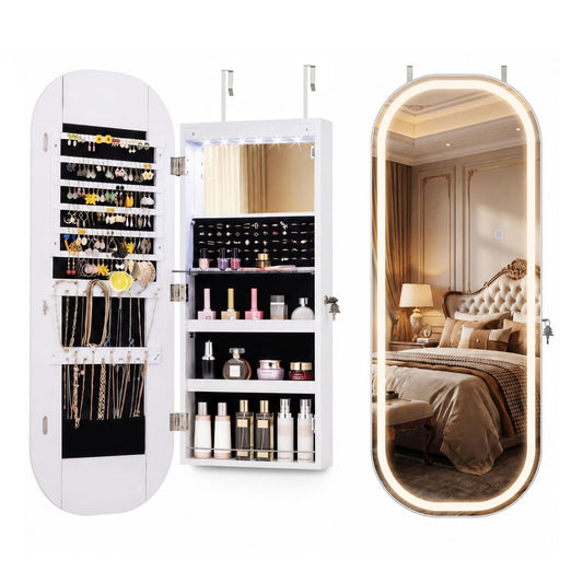 Wall Door Mounted Jewelry Cabinet, 3-Color Mirror, White Jewelry Armoires White at Gallery Canada