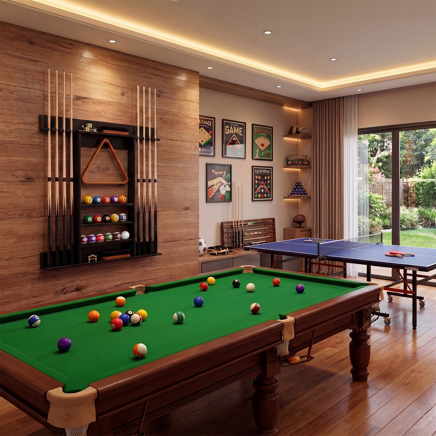 Wall Mounted Billiards Pool Cue Rack, Black Game Room at Gallery Canada
