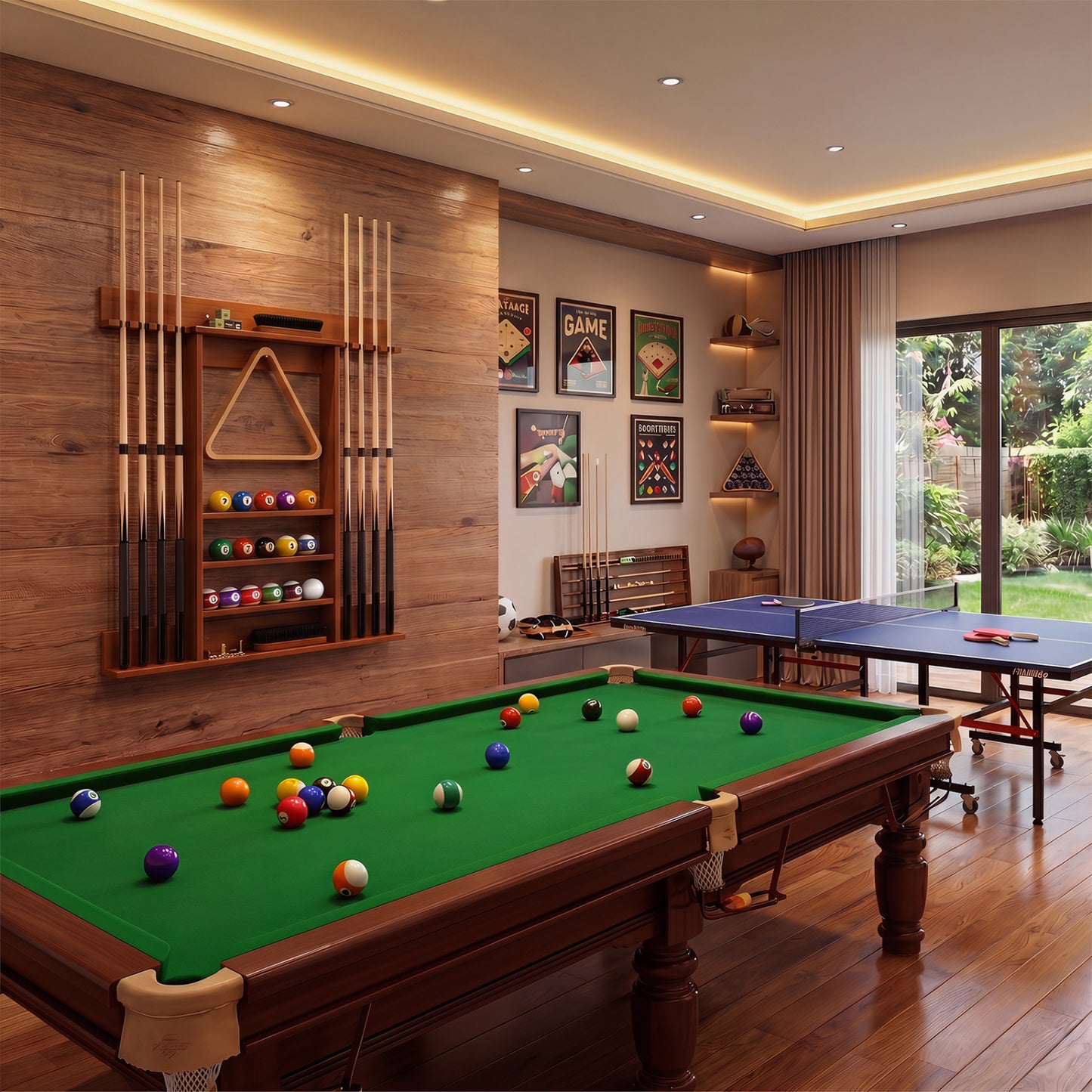Wall Mounted Pool Cue Rack, Brown Game Room at Gallery Canada