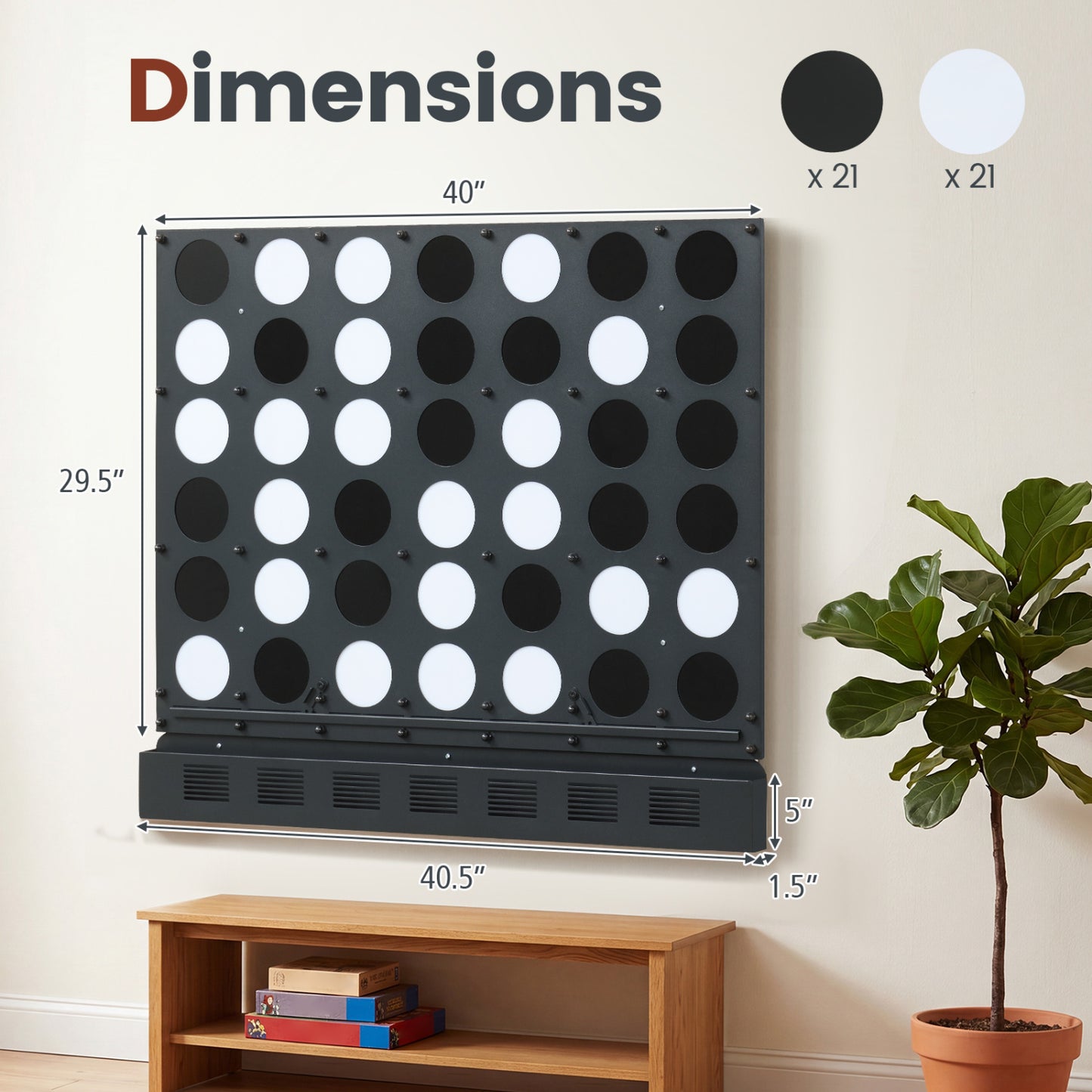 Jeu géant de Puissance 4 mural, disques en acrylique, noir