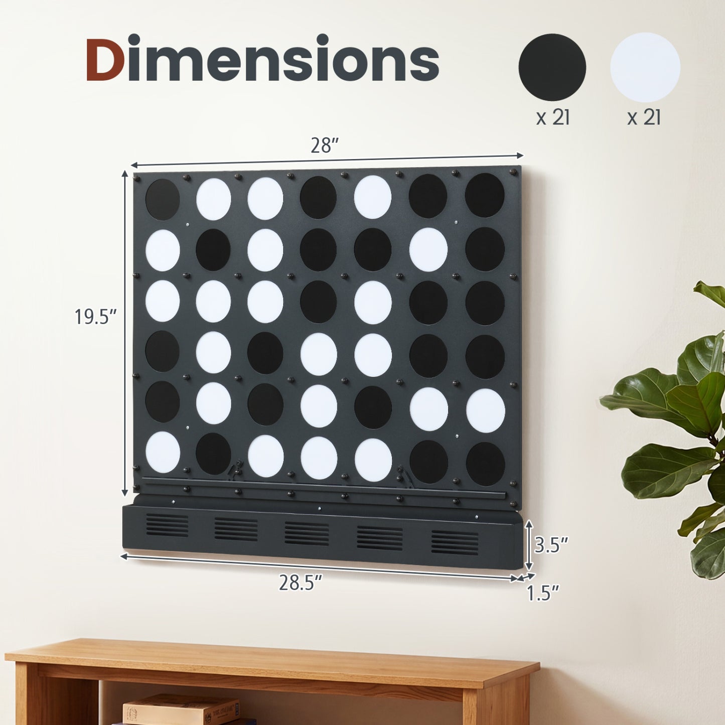 Wall-Mounted Connect-4 Game, Metal, Acrylic Discs, Black