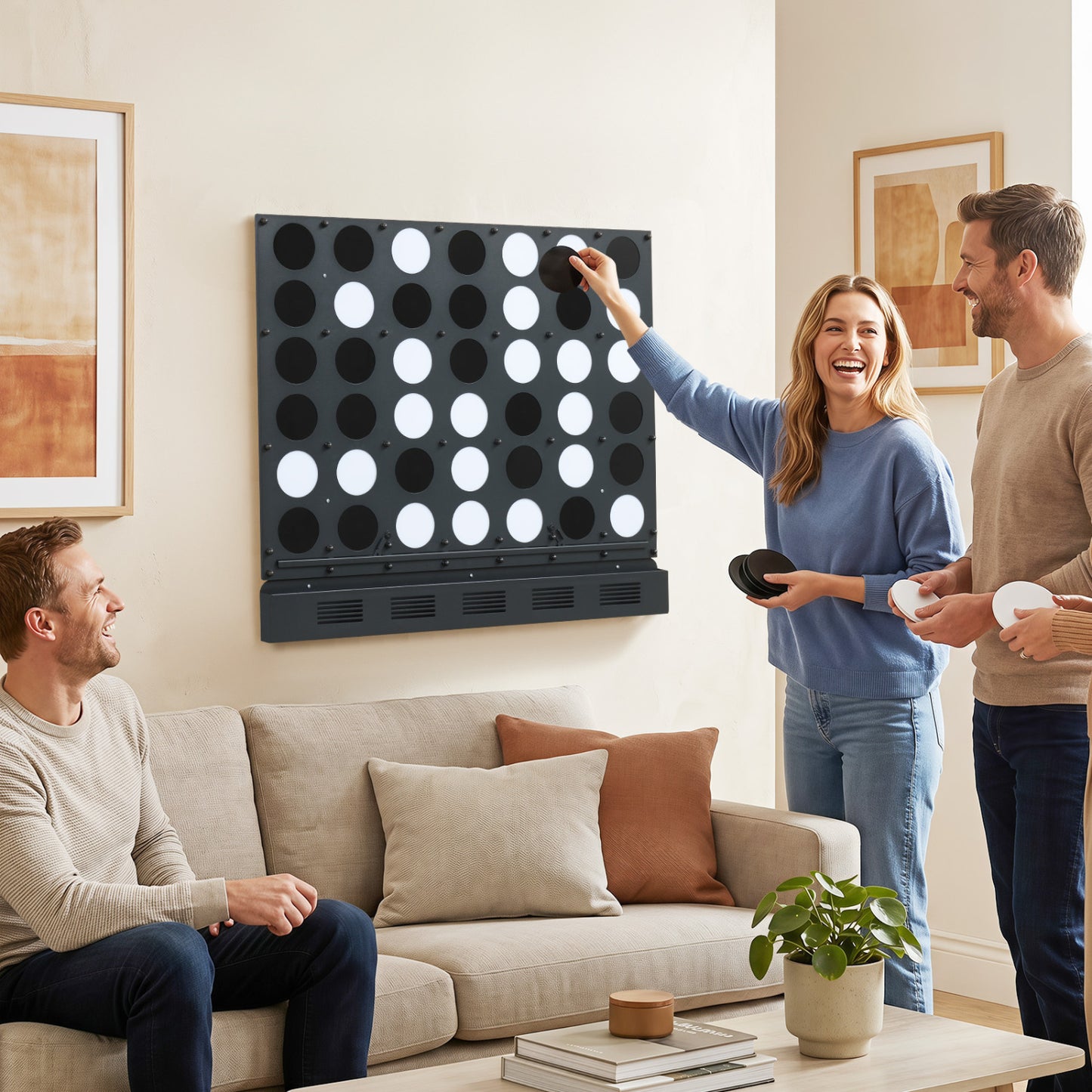 Wall-Mounted Connect-4 Game, Metal, Acrylic Discs, Black