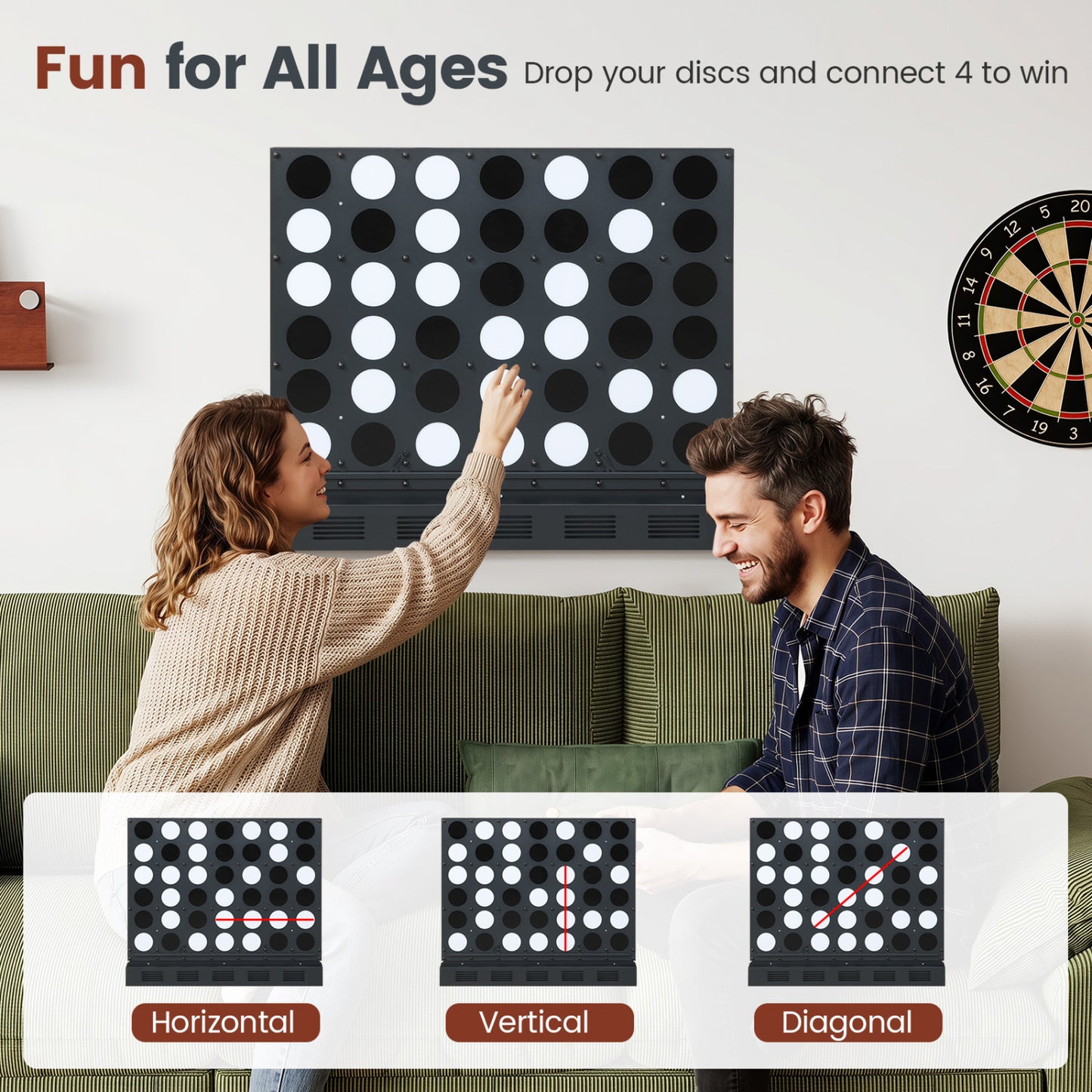 Wall-Mounted Connect-4 Game, Metal, Acrylic Discs, Black