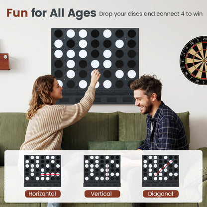 Wall-Mounted Connect-4 Game, Metal, Acrylic Discs, Black