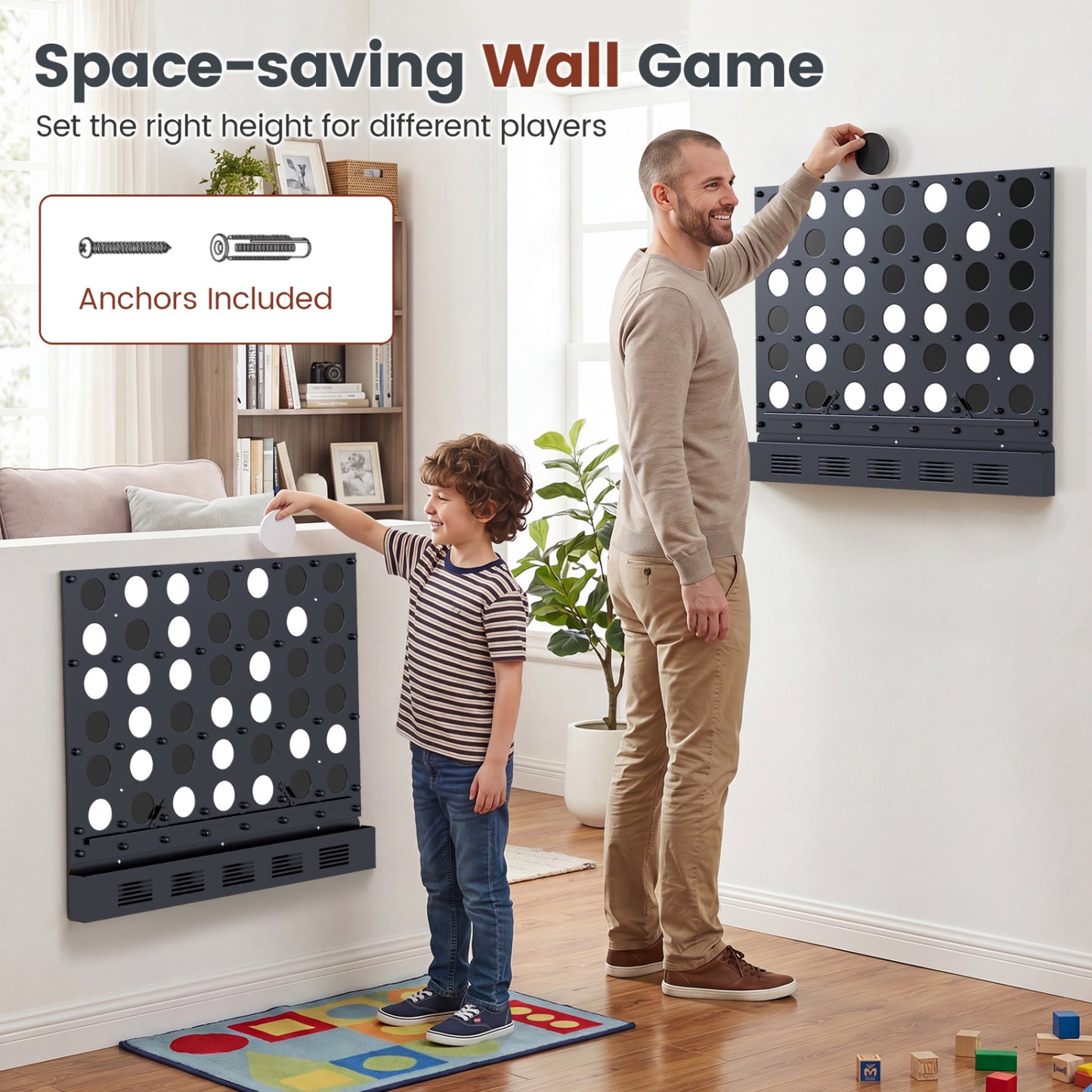 Wall-Mounted Connect-4 Game, Metal, Acrylic Discs, Black