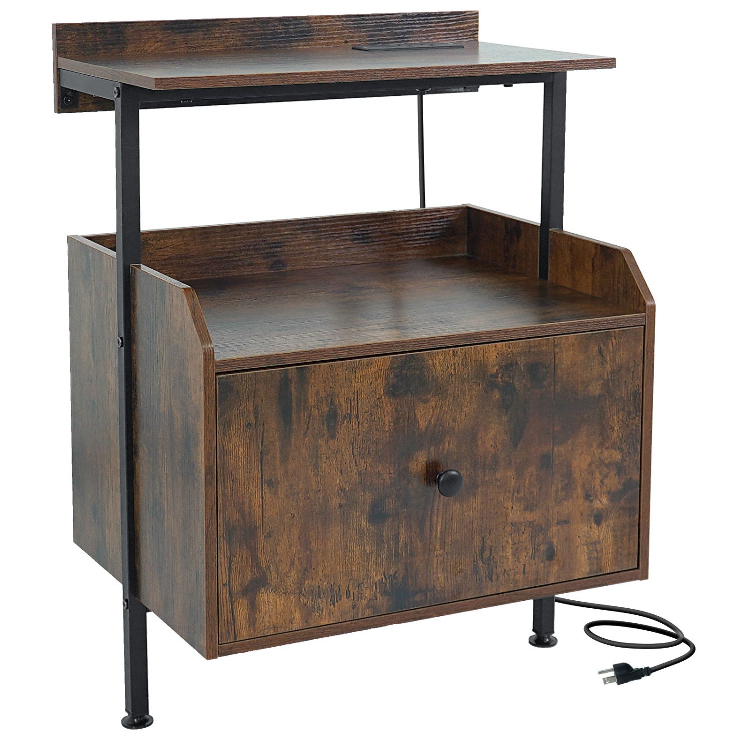 Wall-Mounted Nightstand, LED Lights, Charging Station, Rustic Brown Nightstands Rustic Brown at Gallery Canada