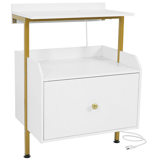 Wall-Mounted Nightstand with LED Lights, Charging Station, White Nightstands White at Gallery Canada