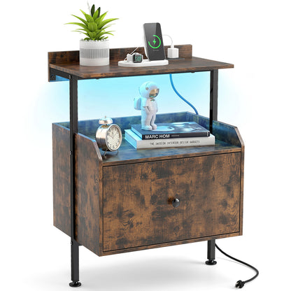 Wall-Mounted Nightstand, LED Lights, Charging Station, Rustic Brown Nightstands at Gallery Canada