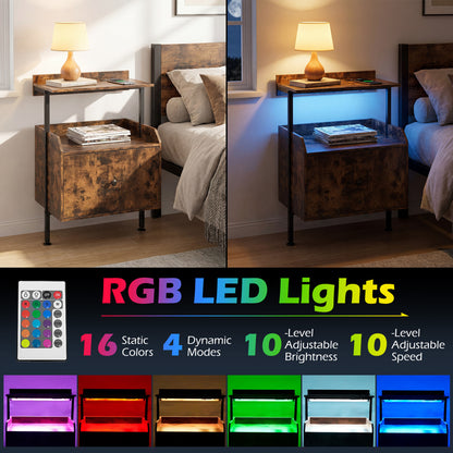 Wall-Mounted Nightstand, LED Lights, Charging Station, Rustic Brown Nightstands at Gallery Canada