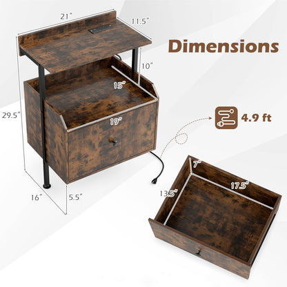 Wall-Mounted Nightstand, LED Lights, Charging Station, Rustic Brown Nightstands at Gallery Canada
