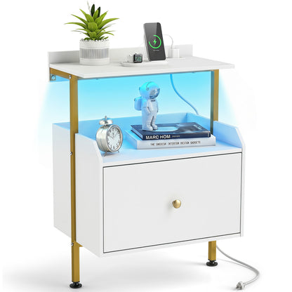 Wall-Mounted Nightstand with LED Lights, Charging Station, White Nightstands at Gallery Canada
