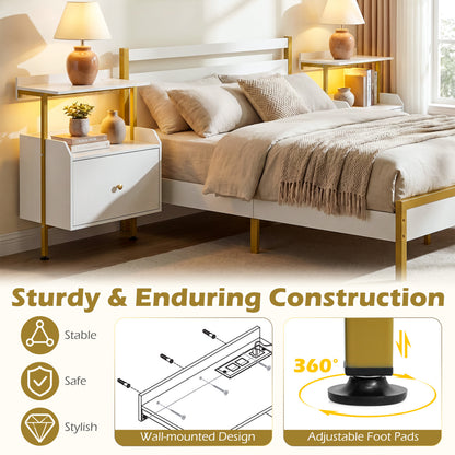 Wall-Mounted Nightstand with LED Lights, Charging Station, White Nightstands at Gallery Canada