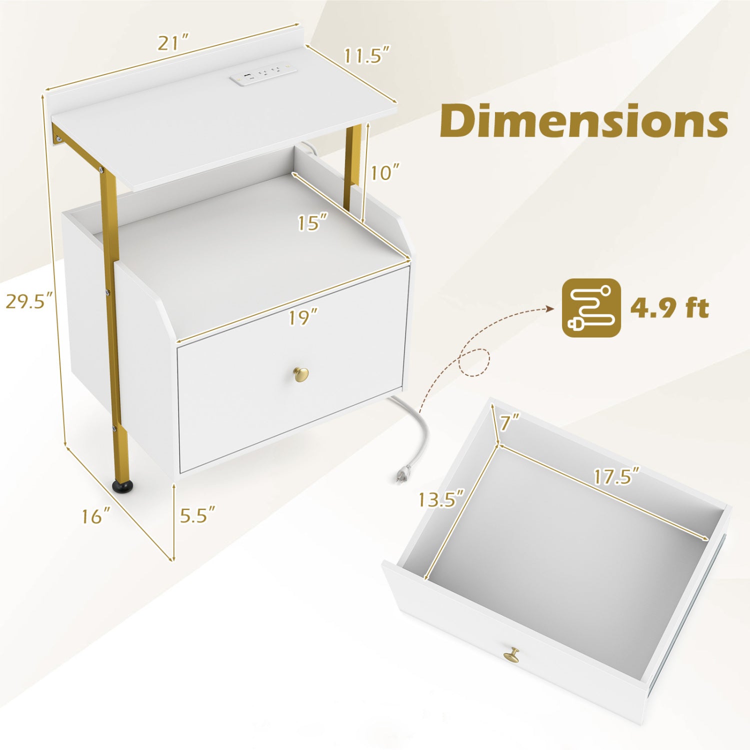 Wall-Mounted Nightstand with LED Lights, Charging Station, White Nightstands at Gallery Canada