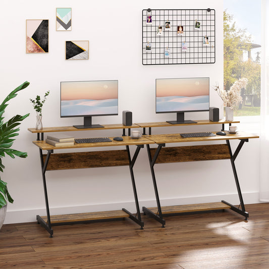 39" Compact Computer Desk, Industrial Z-Shaped Writing Desk with Monitor Shelf and Storage, Workstation for Home Office - Gallery Canada