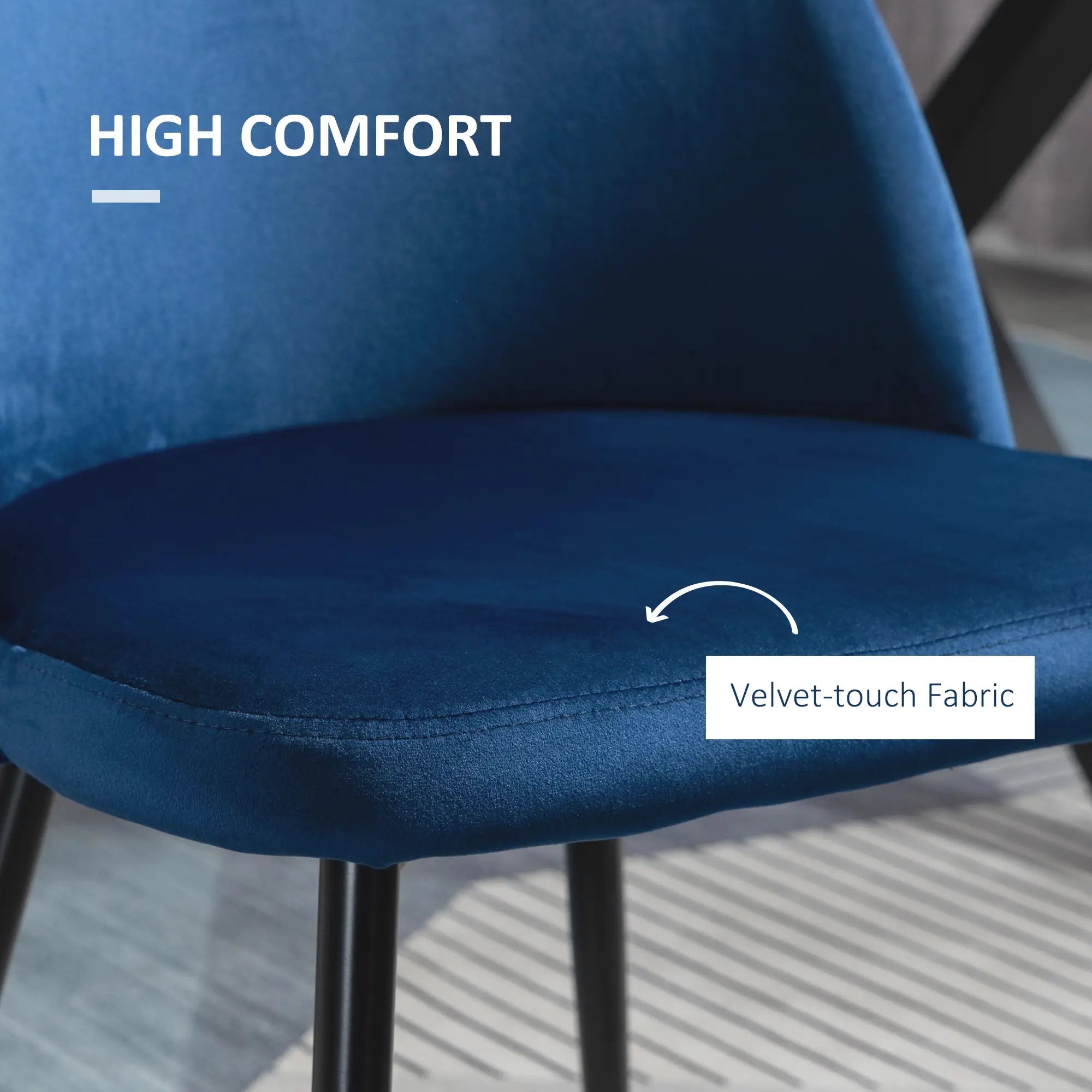 Set of 2 Mid-Back Dining Chairs, Velvet Upholstery, Dark Blue, Dark Blue Bar Stools at Gallery Canada