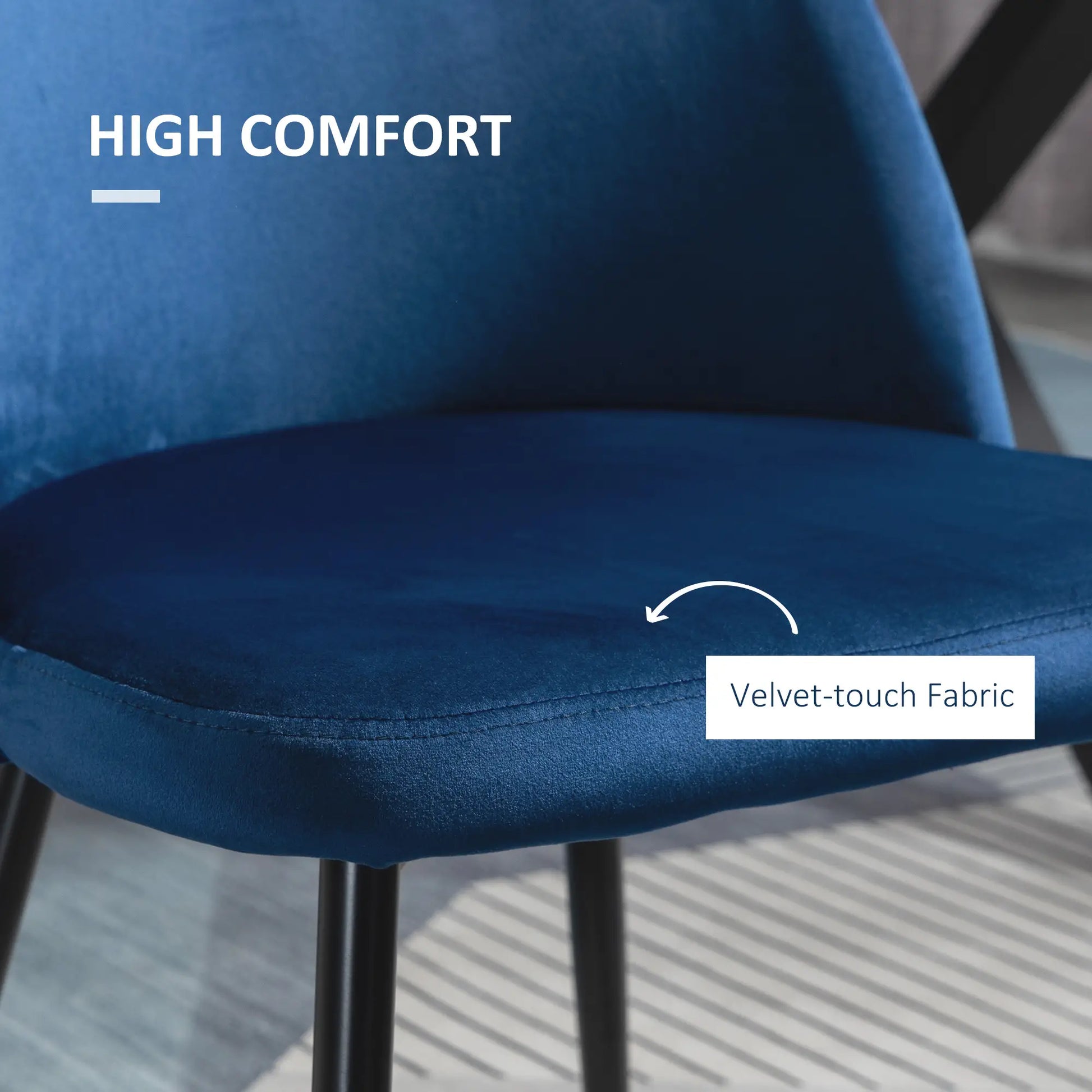 Set of 2 Mid-Back Dining Chairs, Velvet Upholstery, Dark Blue, Dark Blue Bar Stools at Gallery Canada