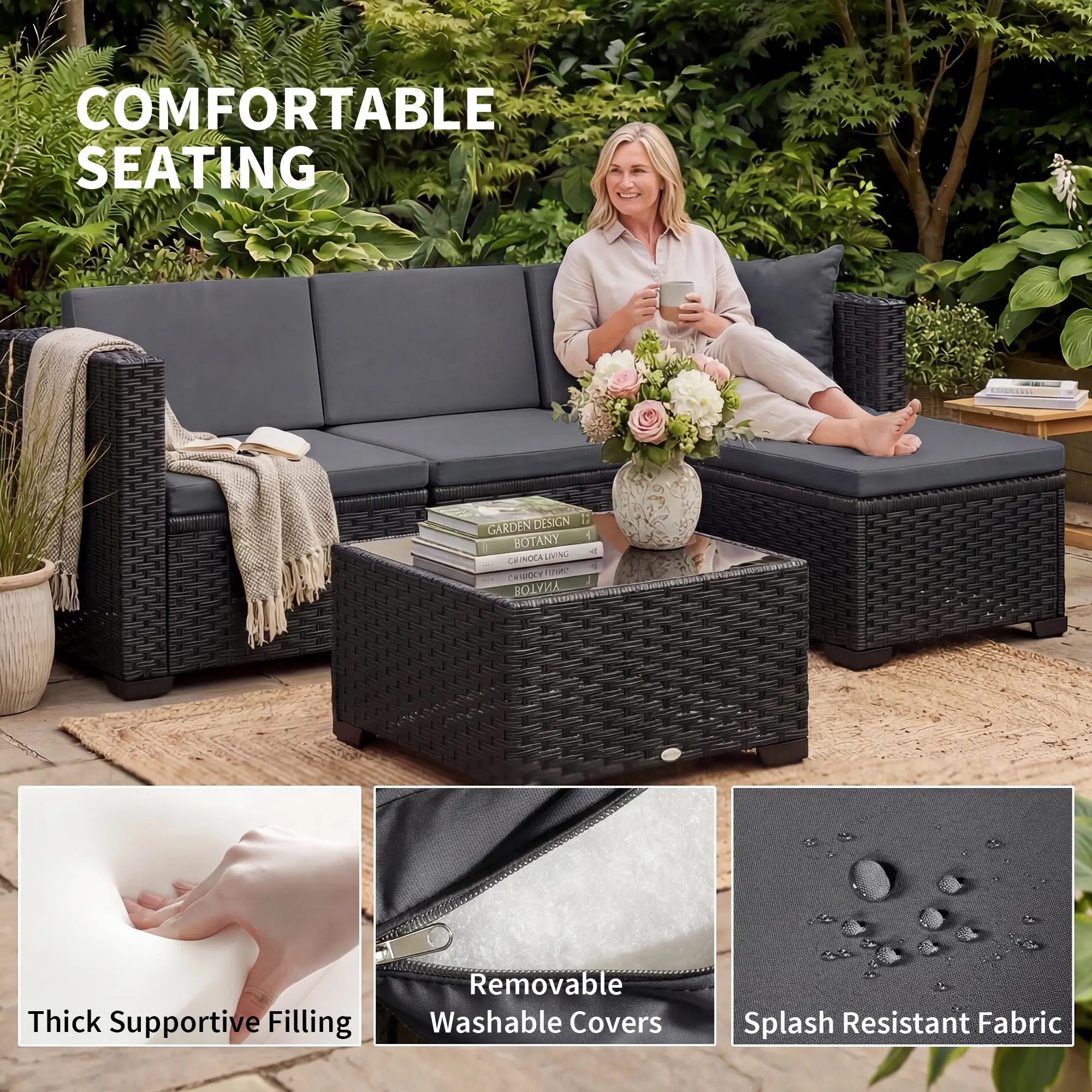 5 Piece Patio Furniture Set, L-Shape Sectional, Grey Patio Furniture Sets at Gallery Canada