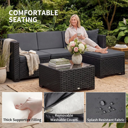 5 Piece Patio Furniture Set, L-Shape Sectional, Grey Patio Furniture Sets at Gallery Canada