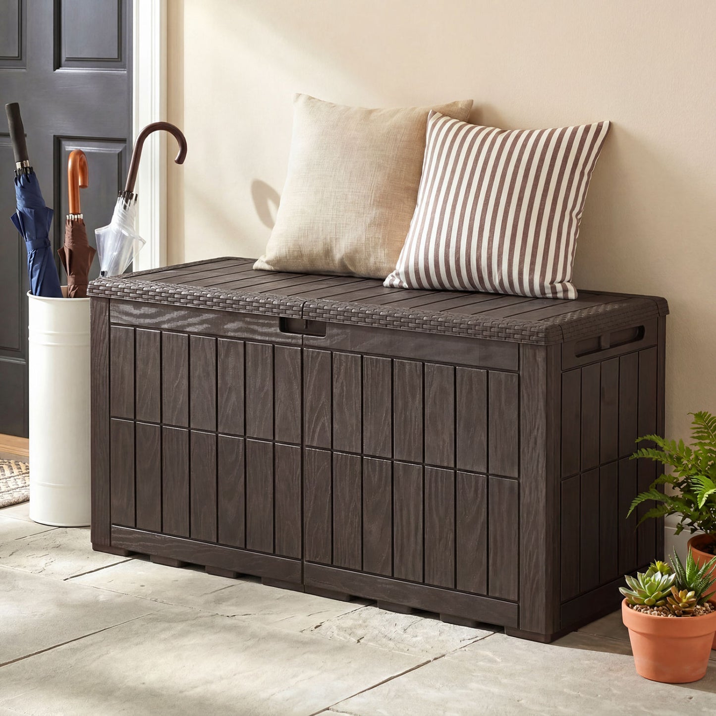 Outdoor Lockable Deck Box, Waterproof, Dark Brown Sheds & Outdoor Storage at Gallery Canada