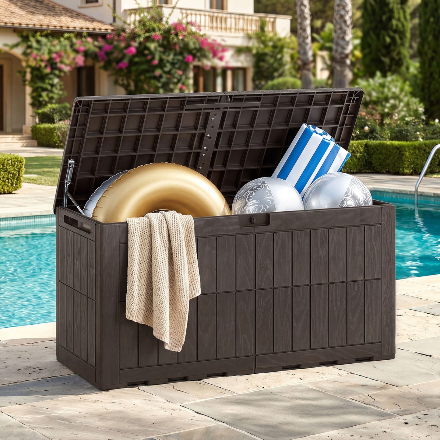 Outdoor Lockable Deck Box, Waterproof, Dark Brown Sheds & Outdoor Storage at Gallery Canada