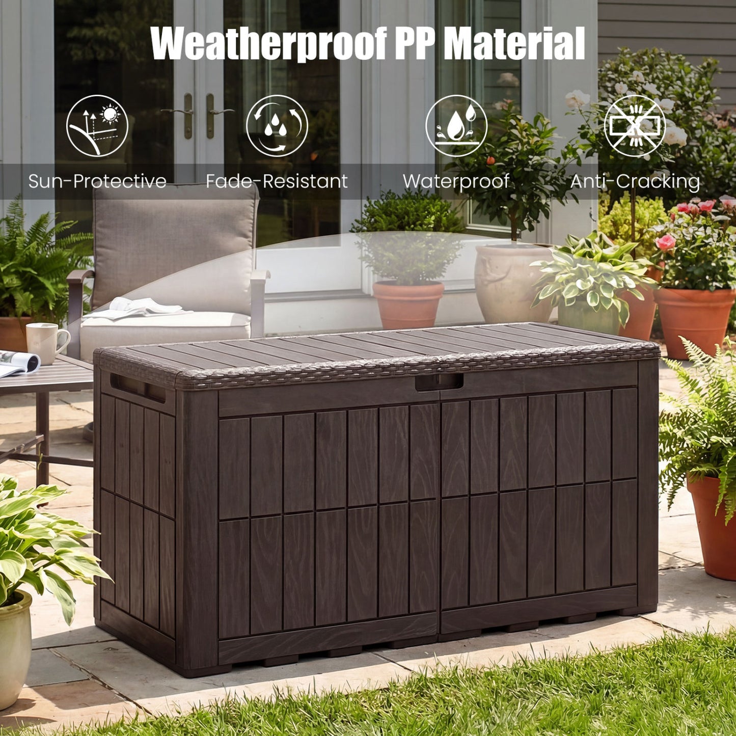 Outdoor Lockable Deck Box, Waterproof, Dark Brown Sheds & Outdoor Storage at Gallery Canada