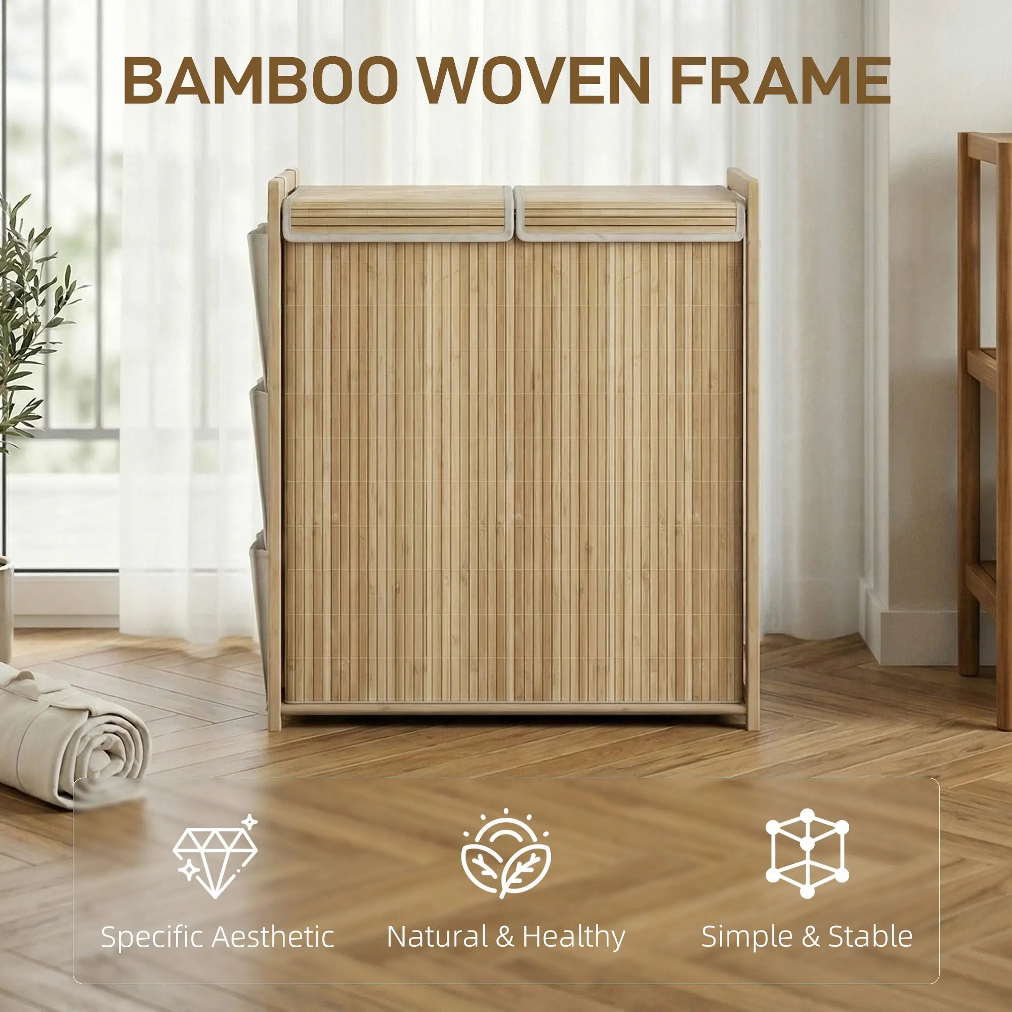 Bamboo Laundry Hamper with Removable Drawstring Bag and Side Storage Pockets, 32 Gal, Natural Bath Accessories at Gallery Canada