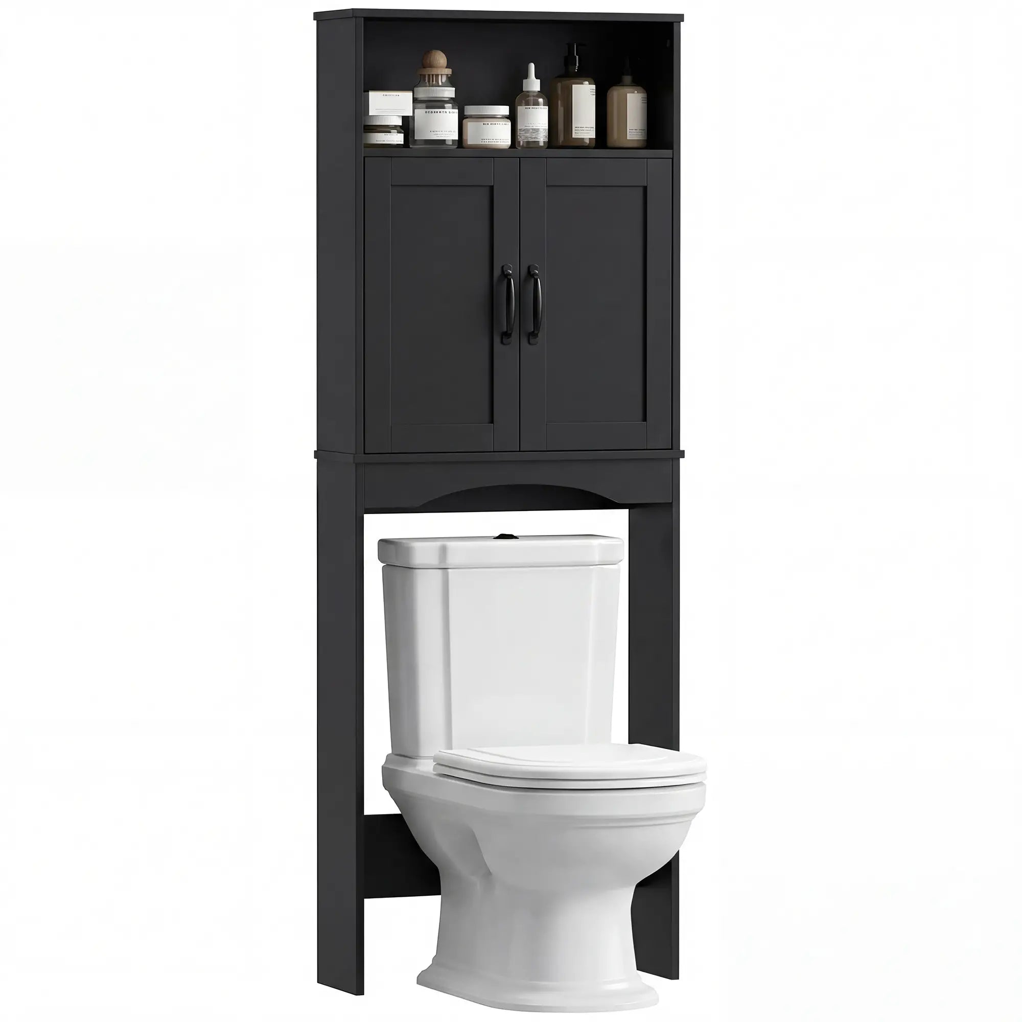 Over The Toilet Storage Cabinet, 2 Doors, Open Shelf, Black Over The Toilet Storage at Gallery Canada