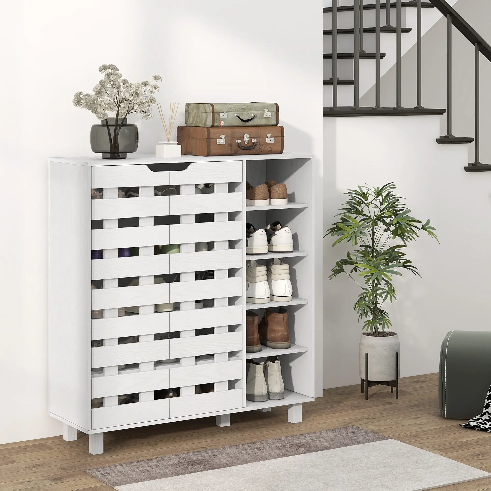 21 Pair Shoe Cabinet, 5-Tier Double Door Cupboard, White Shoe Storage Cabinets & Racks at Gallery Canada