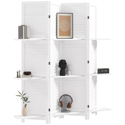 4-Panel Wall Partition, 3 Storage Shelves, Foldable, Wooden Frame, 5.6FT, White Room Dividers White at Gallery Canada