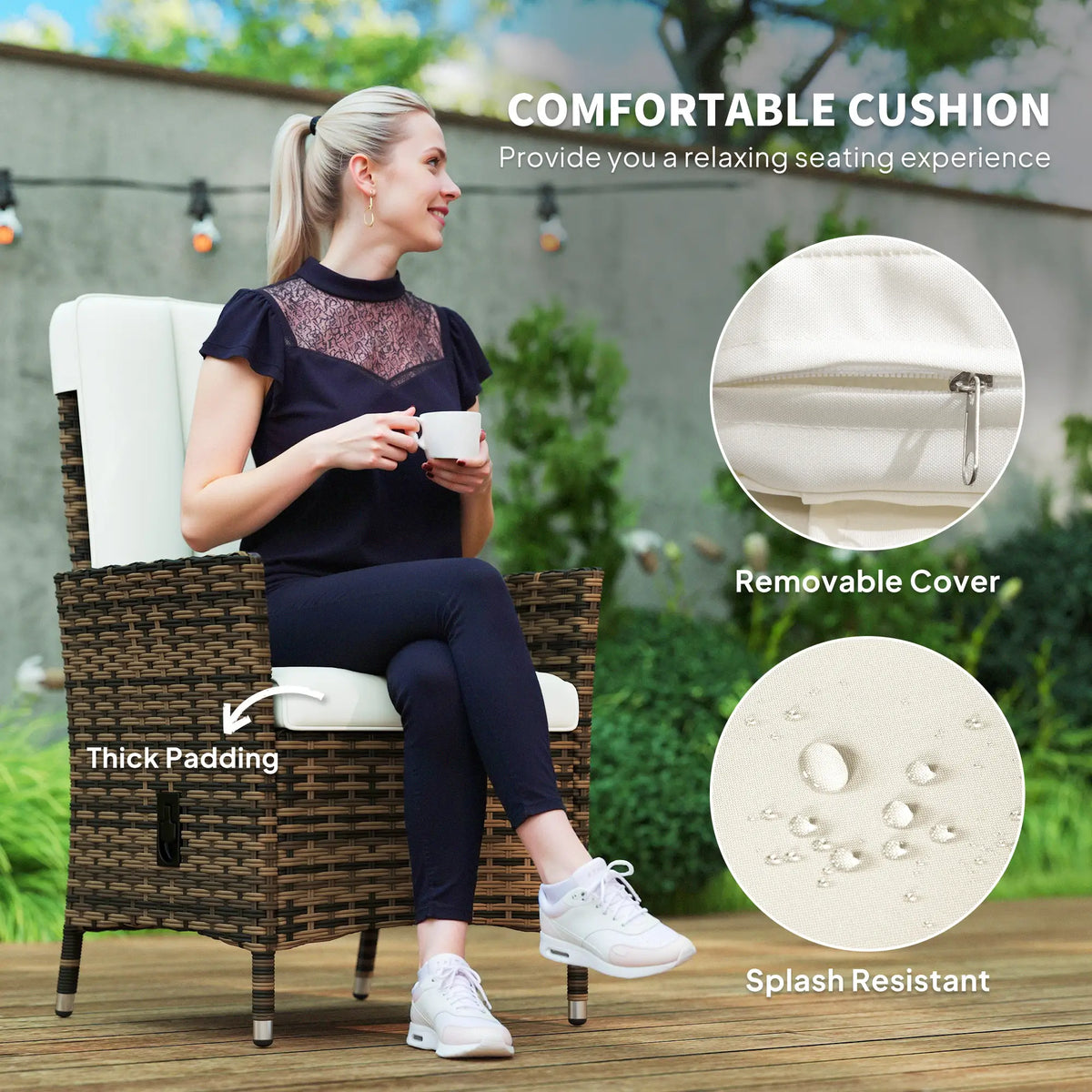 Wicker Outdoor Recliner Chair, Adjustable Backrest With Cushion, Cream White Wicker Chaise Loungers at Gallery Canada