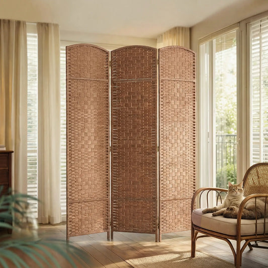 6ft Folding Room Divider, 3 Panel Wooden Frame, Natural Room Dividers Natural at Gallery Canada