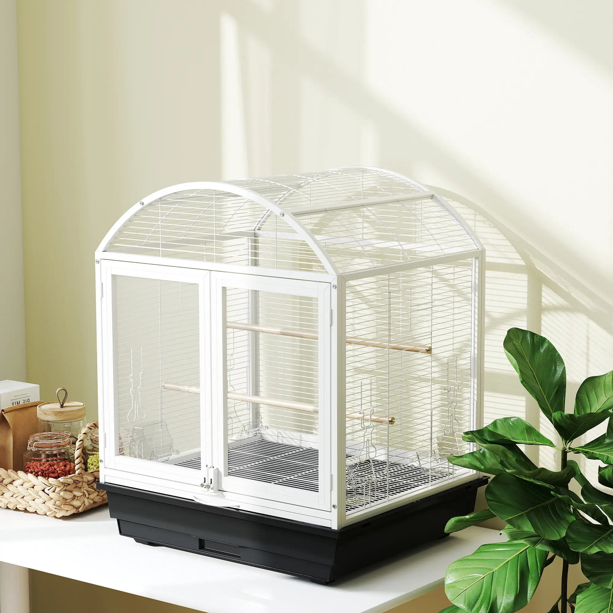 30 Inch Open Top Bird Cage, Removable Tray, Food Container, Dark Grey Bird Cages at Gallery Canada