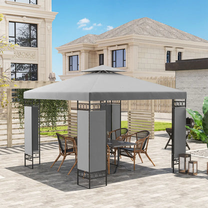 10x10 FT Canopy Gazebo, Double Roof With Screen Panels, Light Grey Gazebos at Gallery Canada
