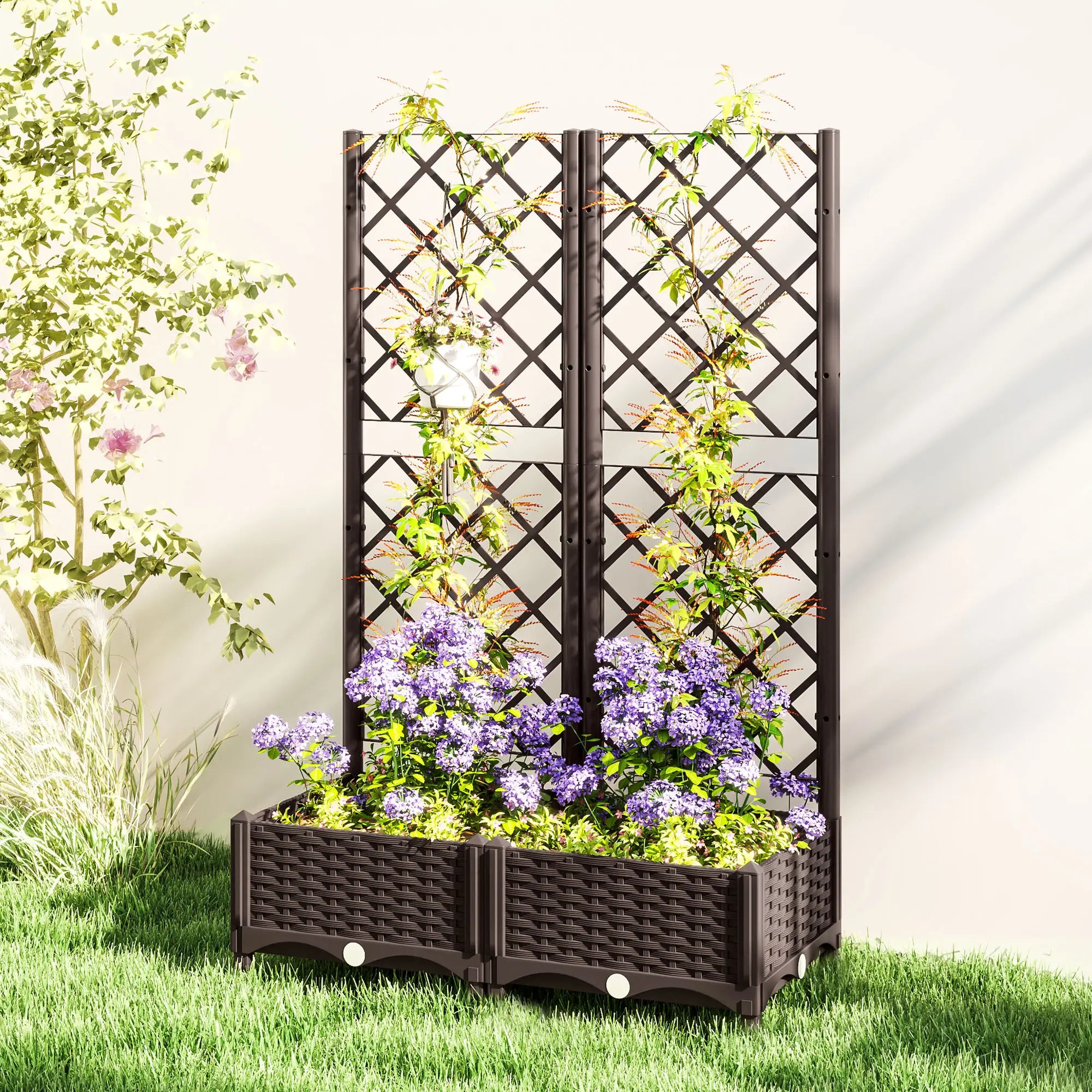 Raised Garden Bed With Trellis, Plastic, 32