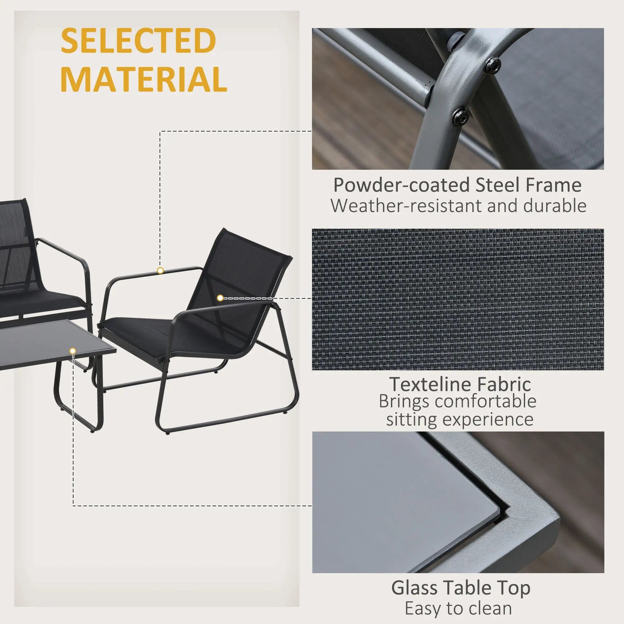 4 Piece Patio Furniture Set, Loveseat, Armchairs, Coffee Table, Black Patio Furniture Sets at Gallery Canada