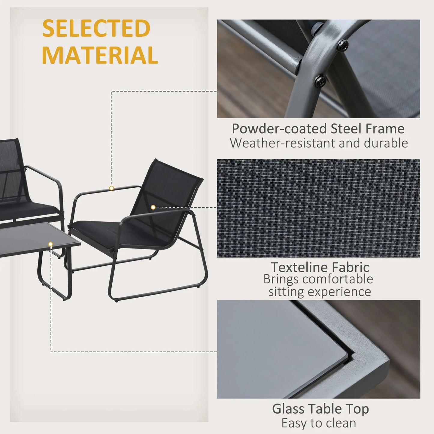 4 Piece Patio Furniture Set, Loveseat, Armchairs, Coffee Table, Black Patio Furniture Sets at Gallery Canada