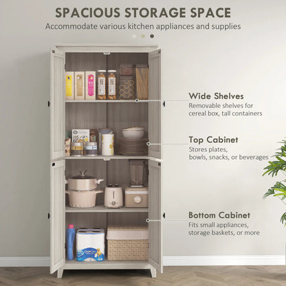 72" Freestanding Storage Cabinet, Kitchen Pantry with Doors, Shelves, Grey Kitchen Pantry Cabinets at Gallery Canada