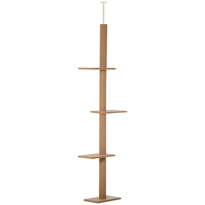 100" Floor To Ceiling Cat Tree, 3 Perches, Activity Center, Light Brown Floor to Ceiling Cat Trees at Gallery Canada