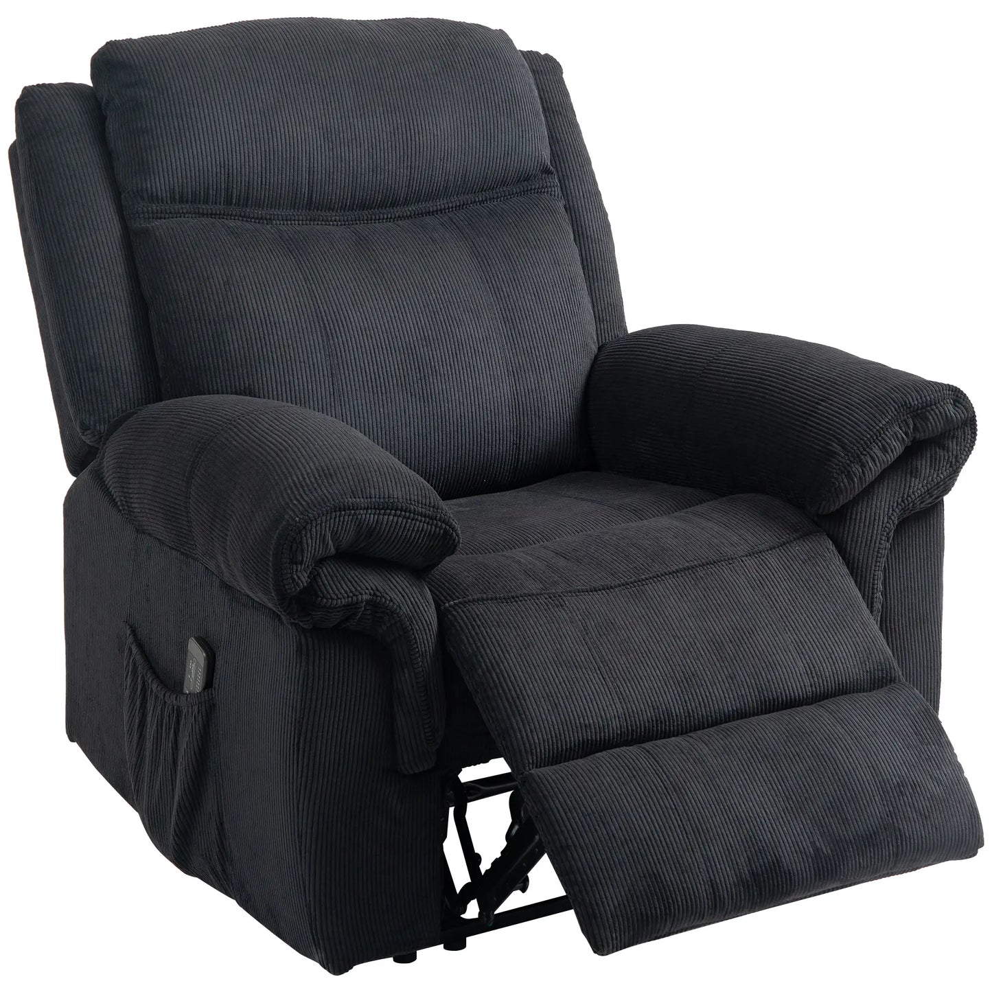 Manual Recliner Chair, Vibration Massage, Side Pockets, Corduroy, Black Sofas & Reclining Chairs Black at Gallery Canada