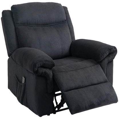 Manual Recliner Chair, Vibration Massage, Side Pockets, Corduroy, Black Sofas & Reclining Chairs Black at Gallery Canada