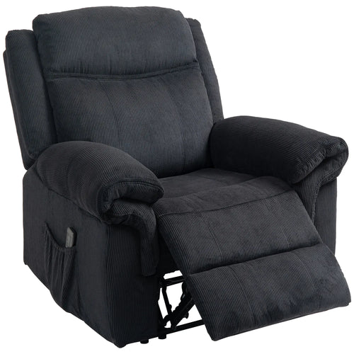 Manual Recliner Chair, Vibration Massage, Side Pockets, Corduroy, Black